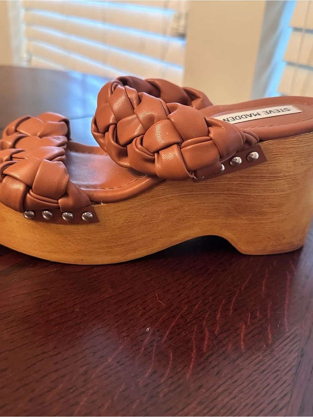 Steve Madden Women's Braided Slide Wedge Sandals in Cognac